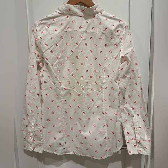 JCrew Womens Pink-Red Anchor Pattern Button Down Size M 100% cotton B6 - Picture 5 of 7